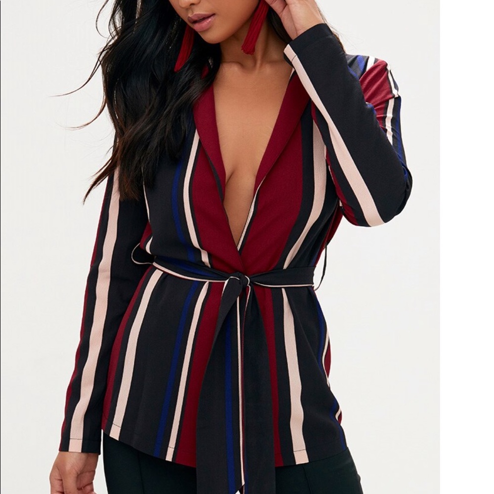 Cobalt Stripe Belted Blazer